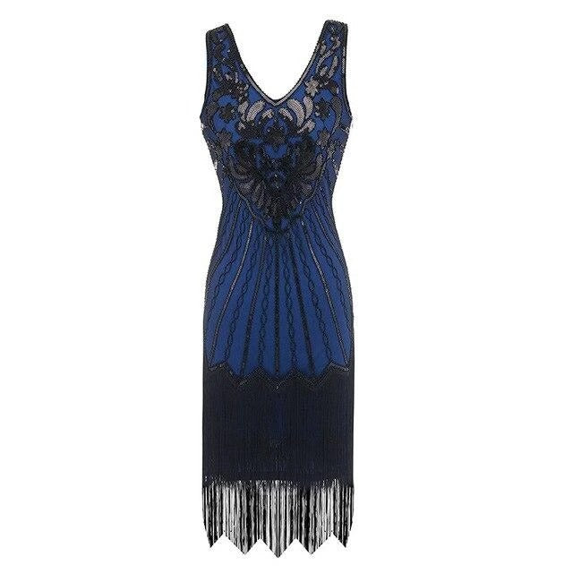 Vestido Vintage Azul De Talla Grande De Los Años 20