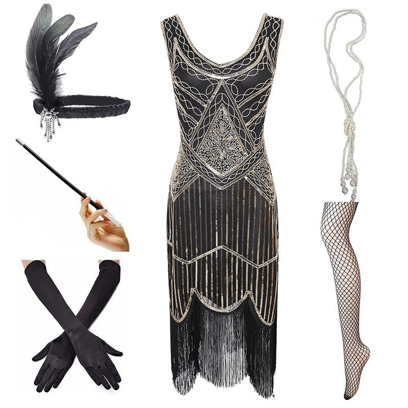 Vestido Vintage 1920 Dorado