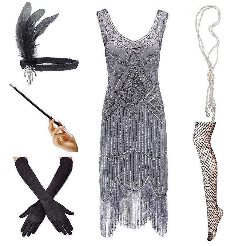 Vestido Vintage 1920 Gris