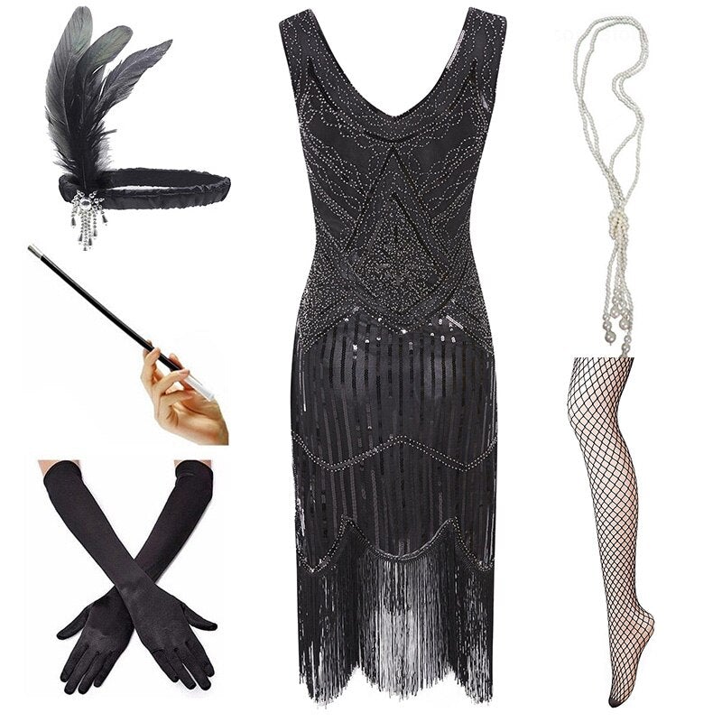 Vestido Vintage 1920s Negro Mate
