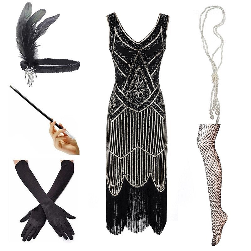 Vestido Vintage 1920 Negro Oro