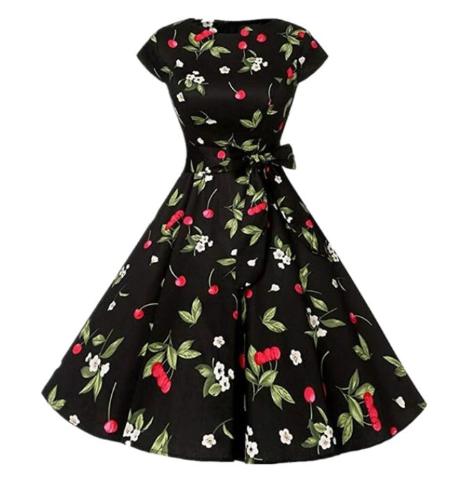 Vestido Vintage 1950s Cerezas Negras