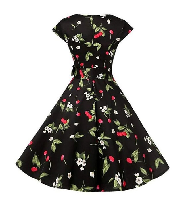Vestido Vintage 1950s Cerezas Negras