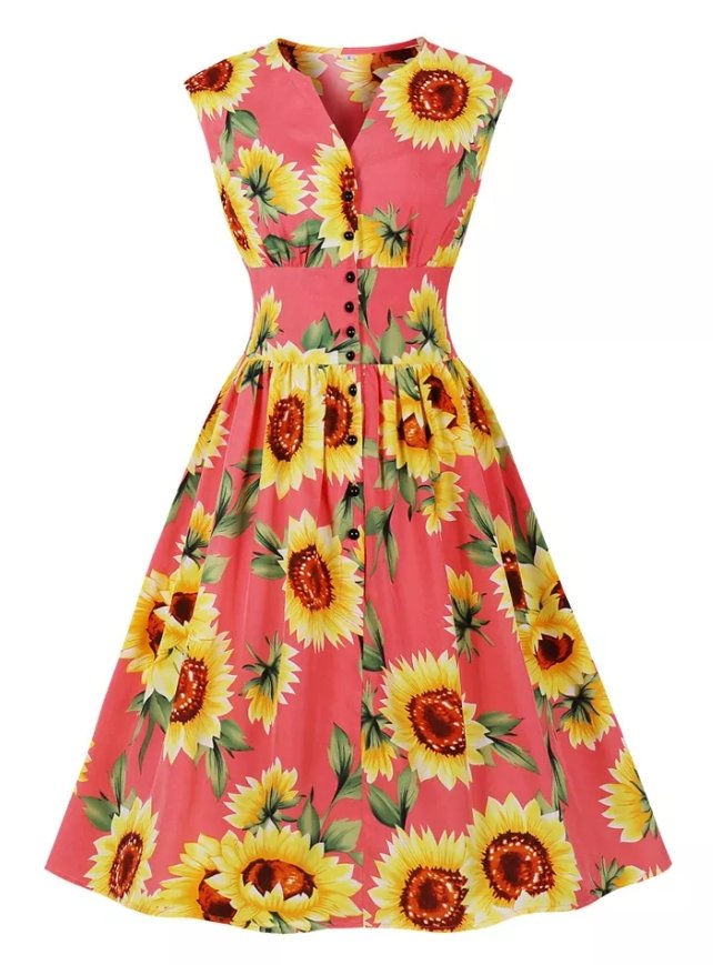 Vestido Vintage 1950 Flores Rosa