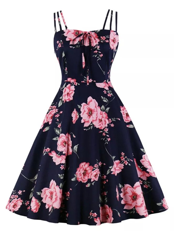 Vestido Vintage 1950s Rosas Rojas