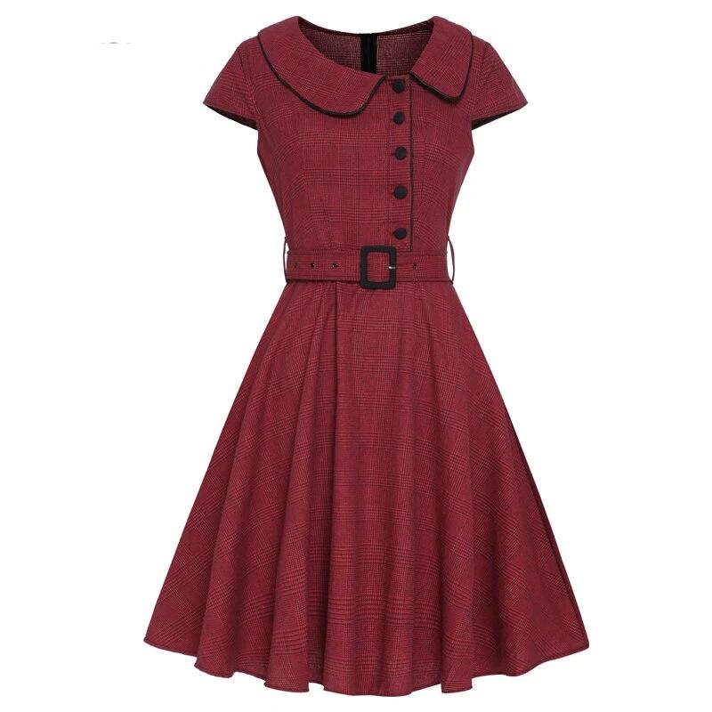 Vestido Burdeos Manga Corta Vintage 50s