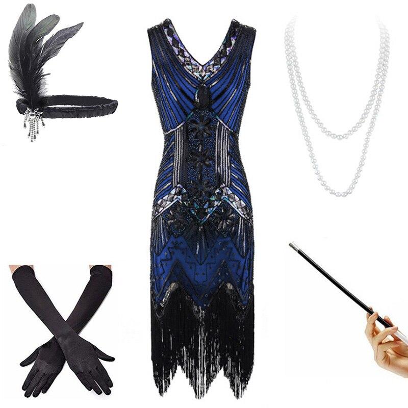 Vestido Vintage Años 20 Negro Y Azul