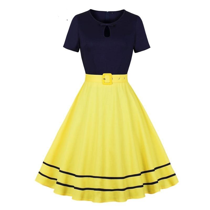 Vestido Vintage 50s Marino Y Amarillo