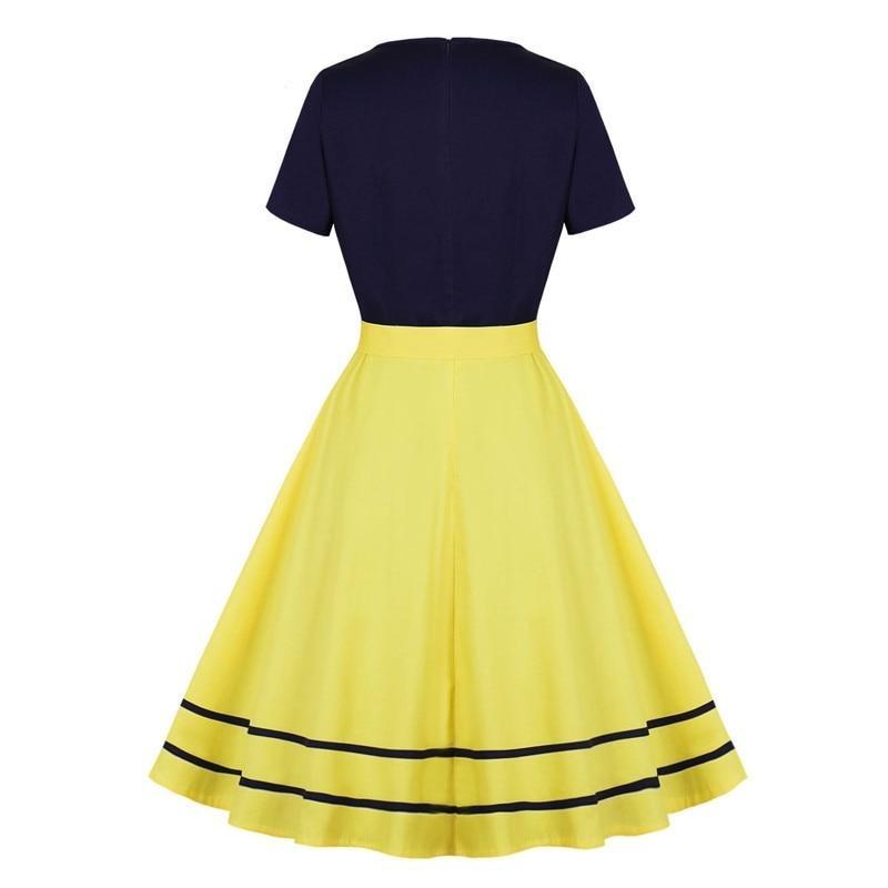 Vestido Vintage 50s Marino Y Amarillo