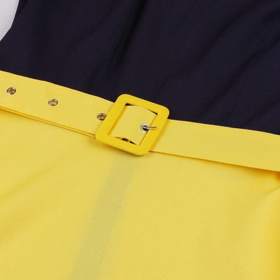 Vestido Vintage 50s Marino Y Amarillo