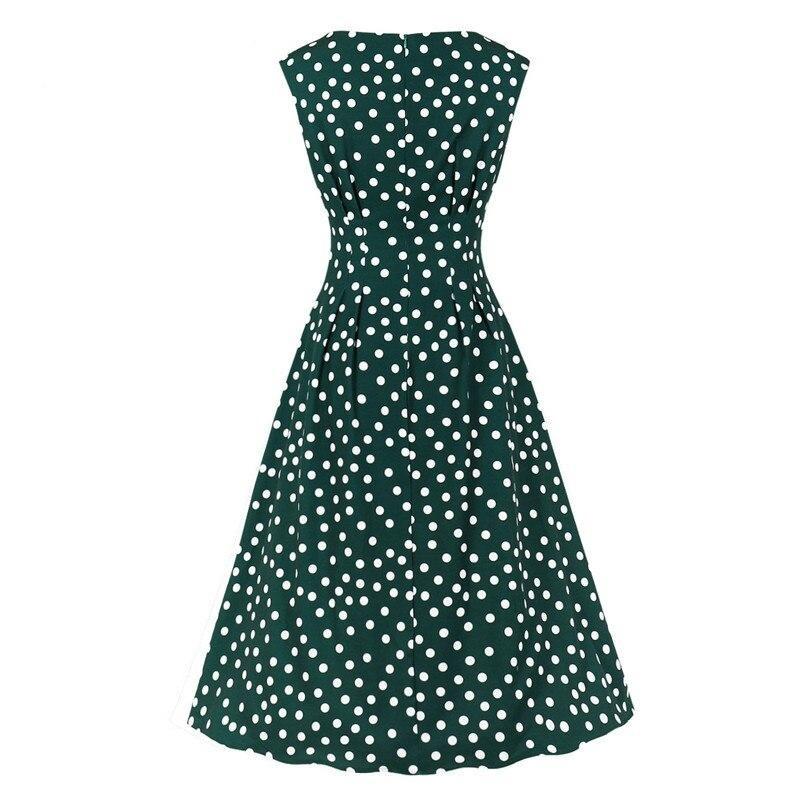 Vestido Vintage De Lunares Blancos Y Verdes De Los Años 50