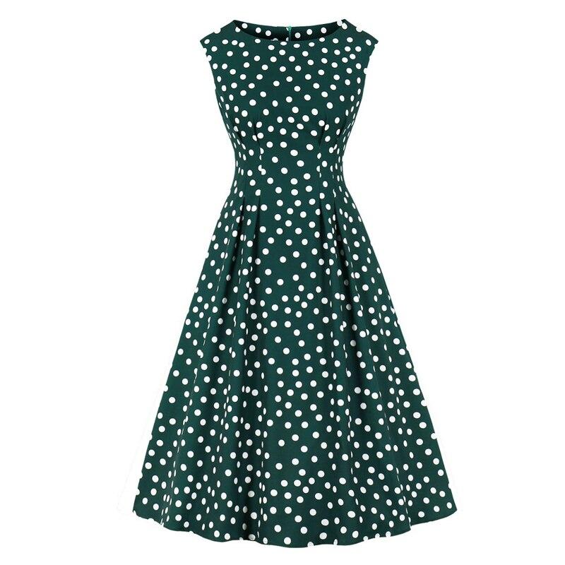 Vestido Vintage De Lunares Blancos Y Verdes De Los Años 50