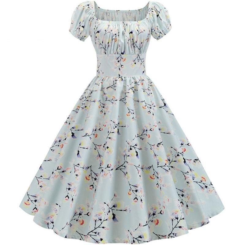 Vestido Vintage 60s Flor Azul