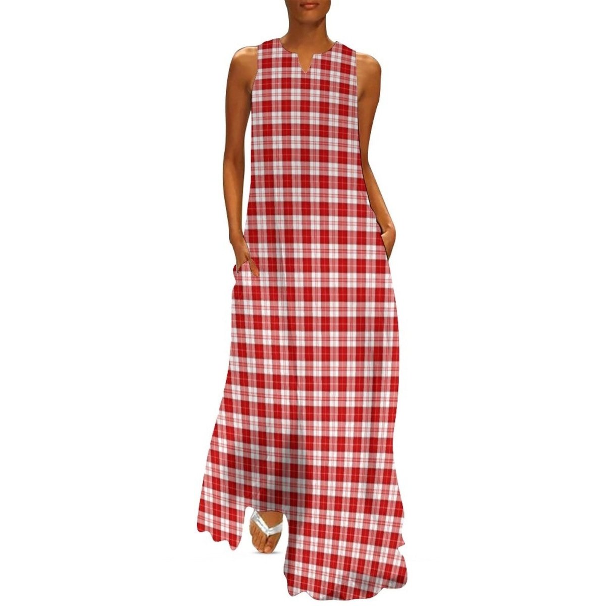 Vestido Vintage 70s Rojo Y Blanco