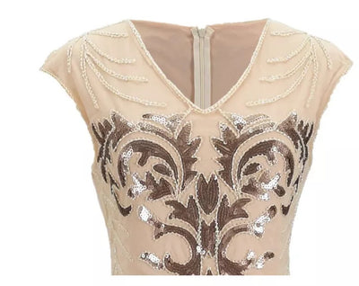 Vestido Vintage Art Déco Beige Años 20