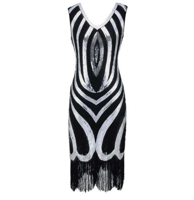 Vestido Vintage De Los Años 20 Con Cuentas Negras