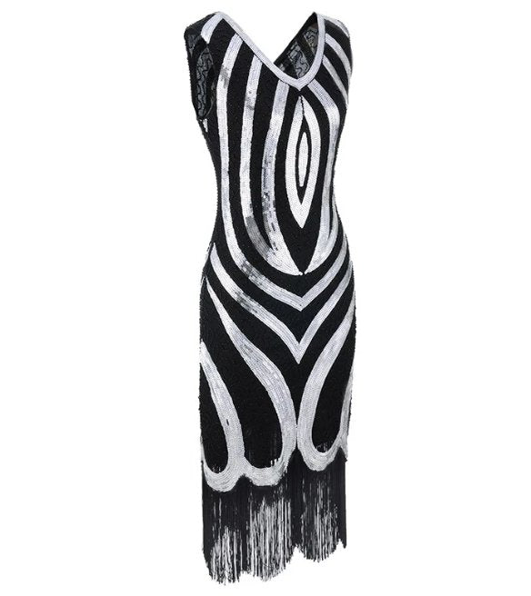 Vestido Vintage De Los Años 20 Con Cuentas Negras