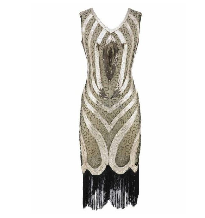 Vestido Vintage Con Cuentas Doradas De Los Años 20
