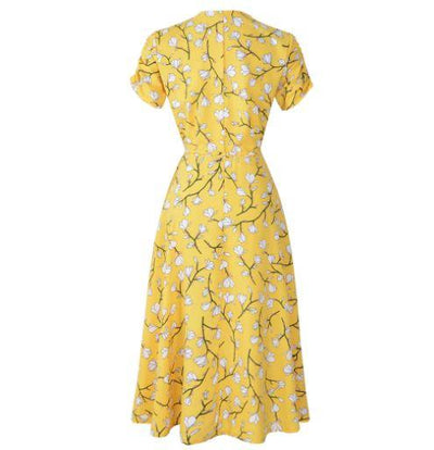 Vestido Vintage Floral Años 40 Amarillo