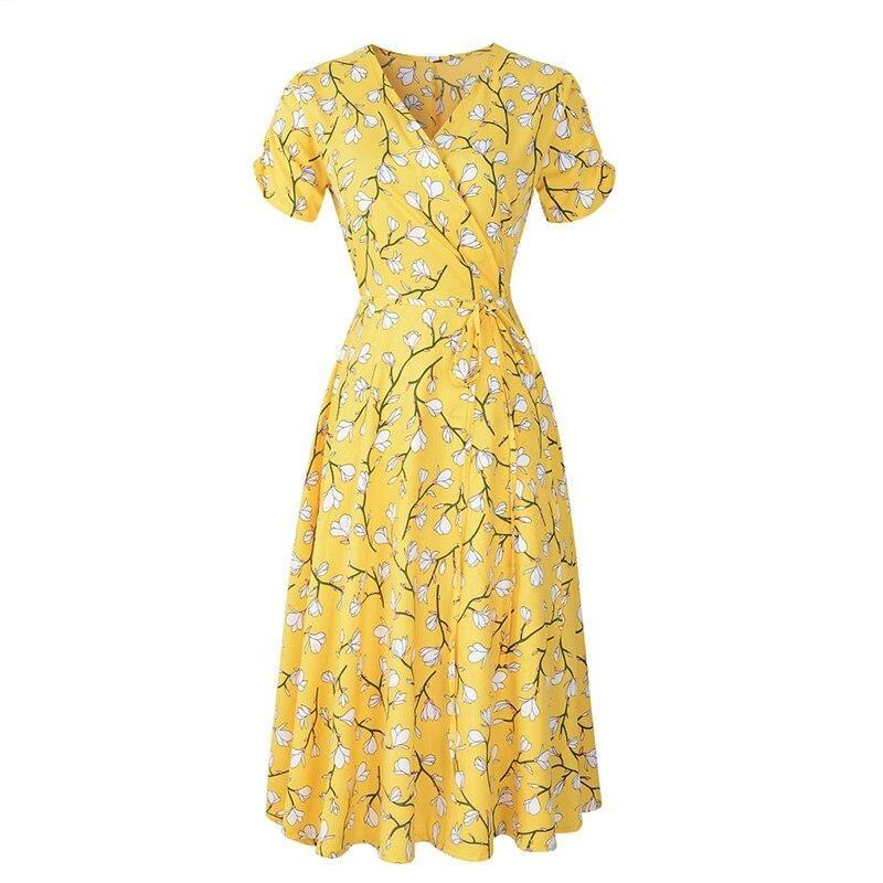 Vestido Vintage Floral Años 40 Amarillo
