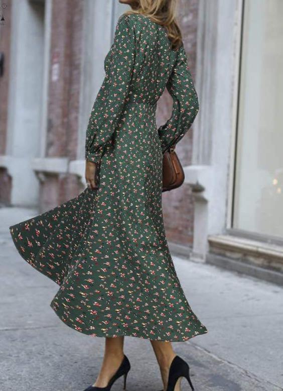 Vestido Fluido Vintage 1940s Verde