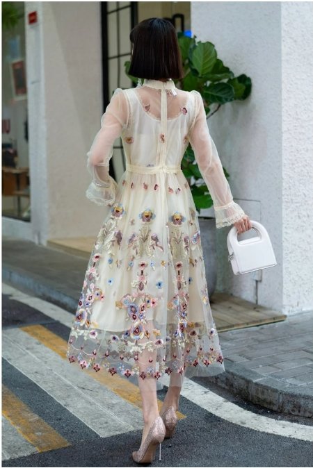 Vestido Largo Champán Vintage Años 40