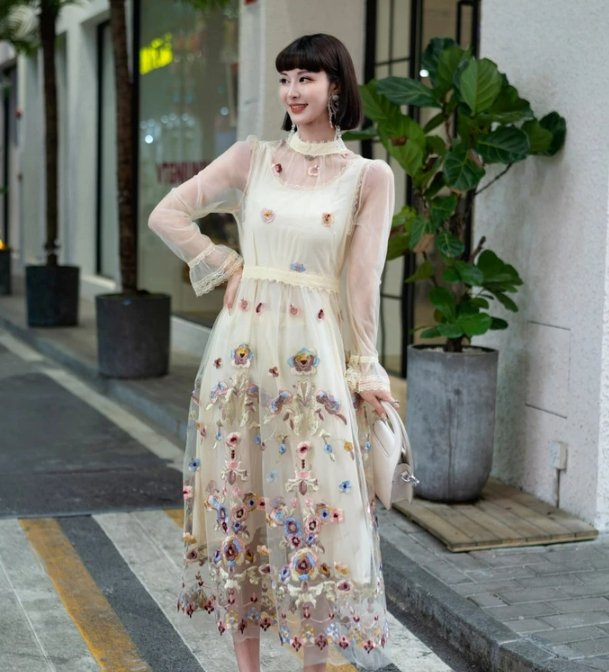 Vestido Largo Champán Vintage Años 40