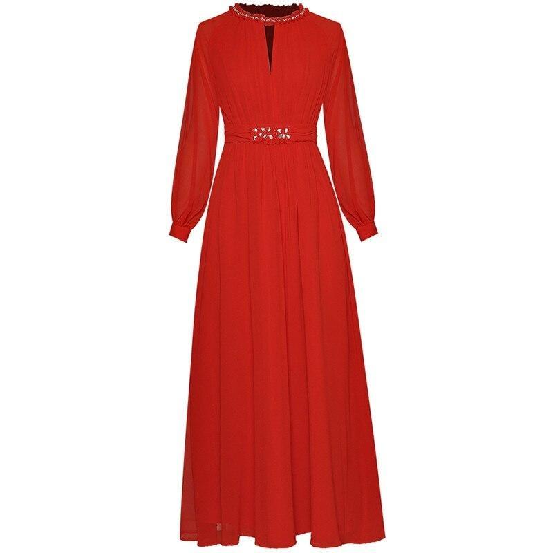 Vestido Vintage Rojo De Cintura Alta De Los Años 40