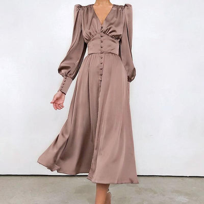 Vestido Vintage De Satén Marrón De Los Años 40