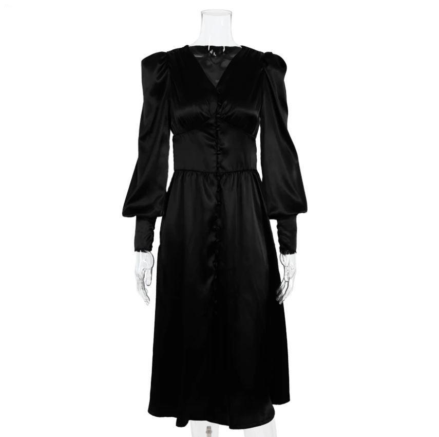 Vestido Vintage De Satén Negro De Los Años 40