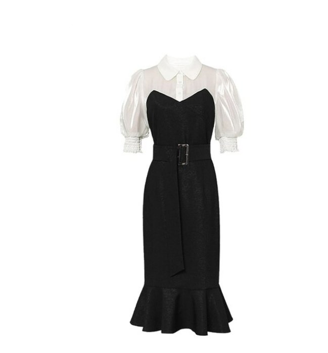 Vestido Vintage Negro De Cintura Alta De Los Años 40