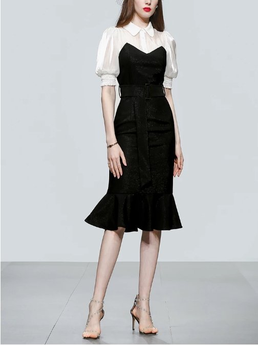 Vestido Vintage Negro De Cintura Alta De Los Años 40