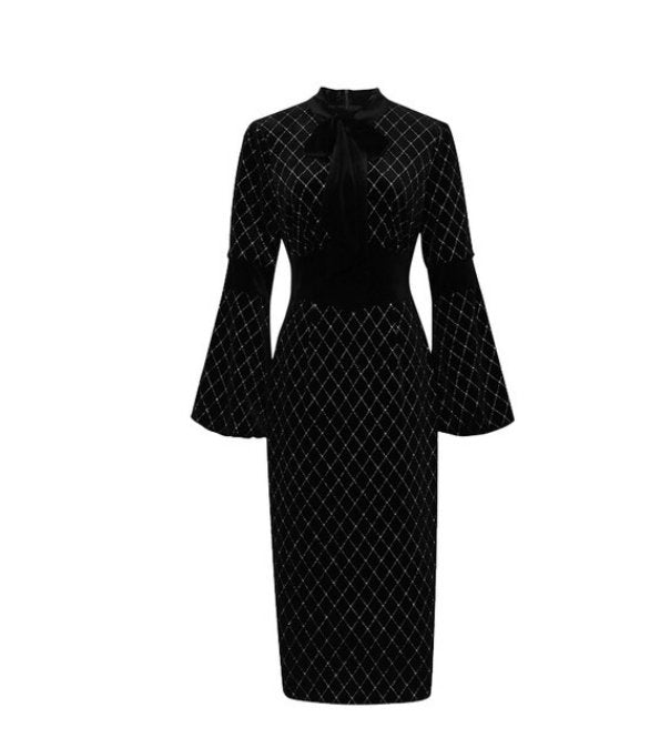 Vestido Vintage De Terciopelo Negro De Los Años 40