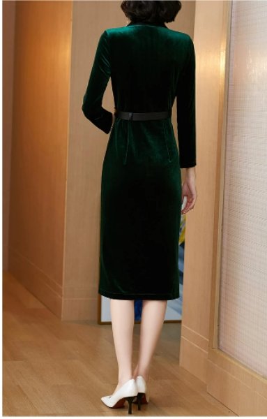 Vestido Vintage Años 40 De Terciopelo Verde