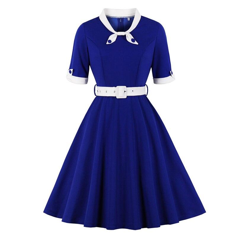 Vestido Vintage Azul Blanco Otoño