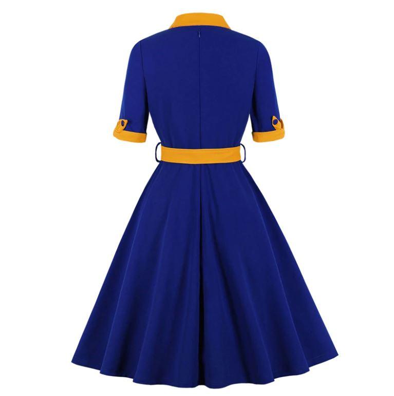 Vestido Vintage Azul Amarillo Otoño