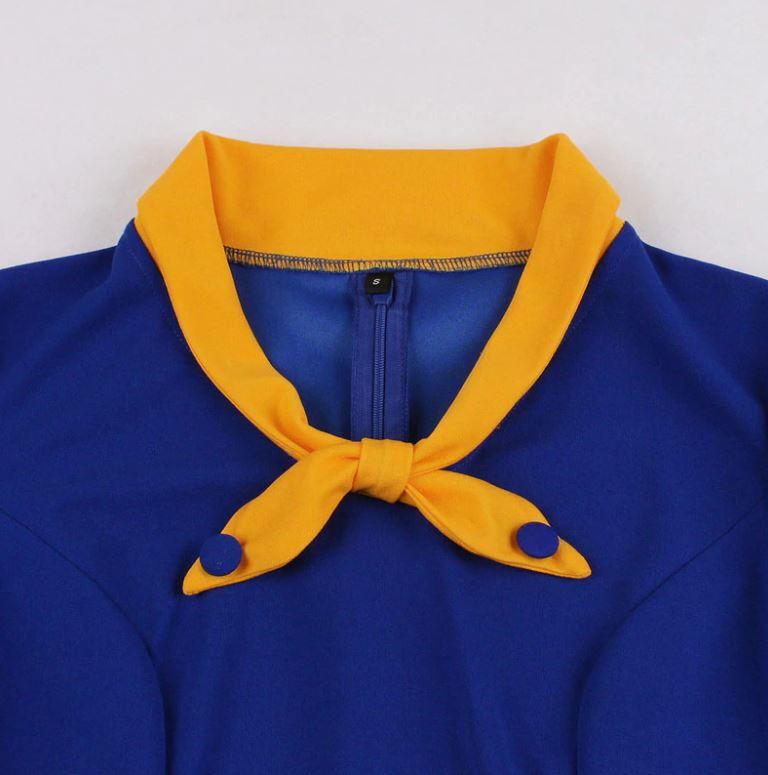 Vestido Vintage Azul Amarillo Otoño