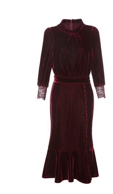 Vestido Borgoña Vintage Otoño Invierno