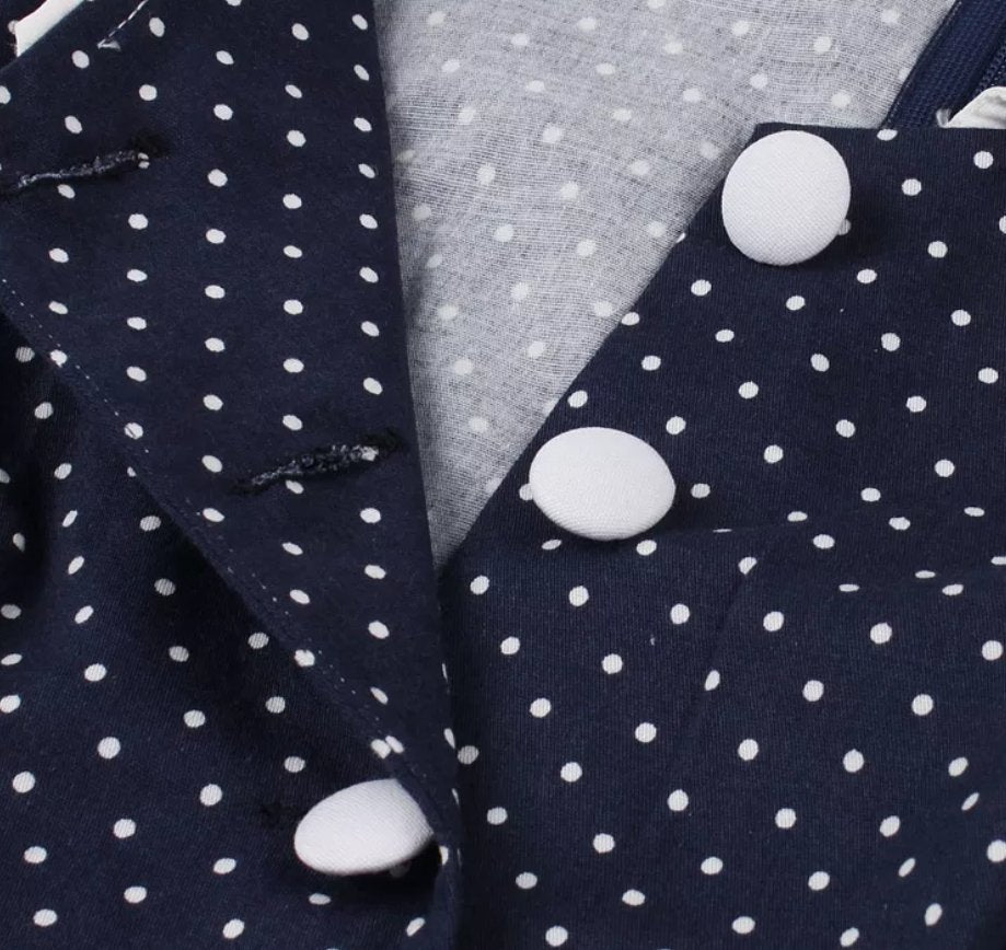 Vestido Vintage Azul Con Cuello De Encaje