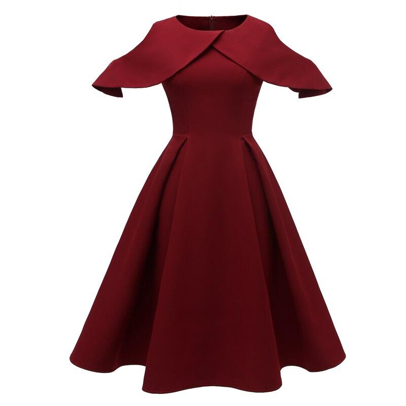 Vestido Vintage Cuello Volante Burdeos