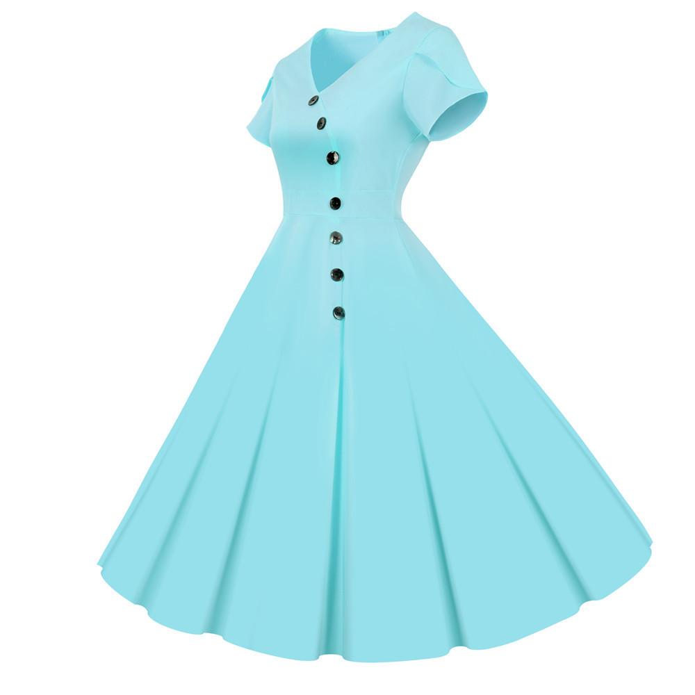 Vestido Vintage Botones Azul