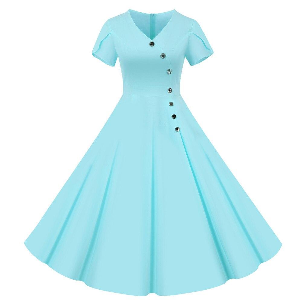 Vestido Vintage Botones Azul