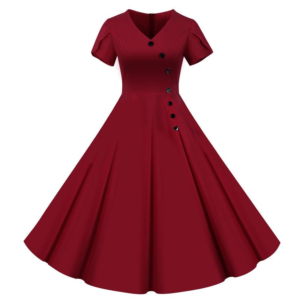 Vestido Vintage Botones Burdeos