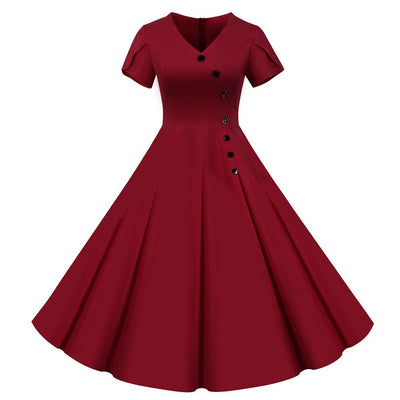 Vestido Vintage Botones Burdeos
