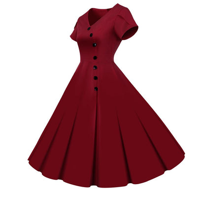 Vestido Vintage Botones Burdeos