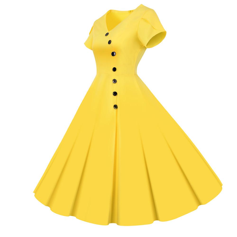 Vestido Vintage Botones Amarillo