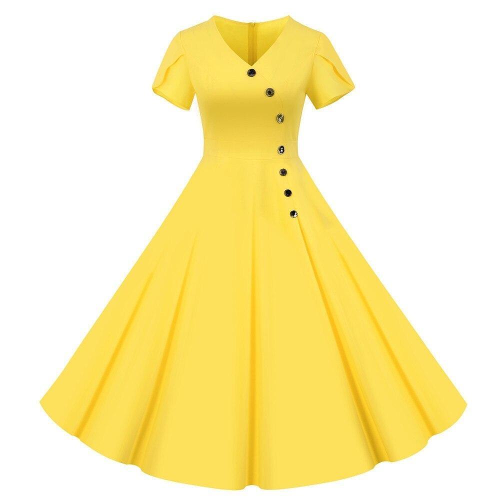 Vestido Vintage Botones Amarillo