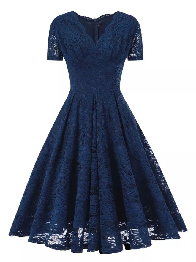 Vestido Vintage Bordado Azul Marino