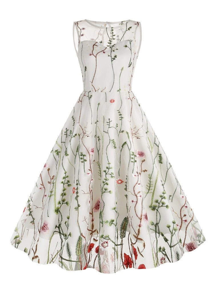 Vestido Vintage Bordado Burdeos