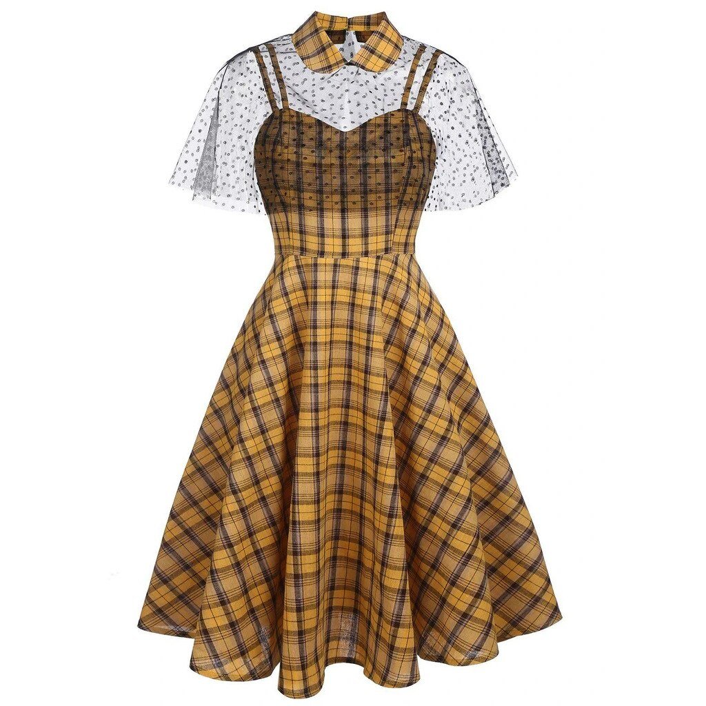 Vestido Vintage A Cuadros Con Velo
